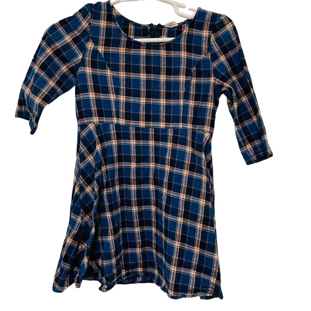 Womens Mini Dress Blue Orange Plaid Long Sleeve Back Zip Closure Size Large